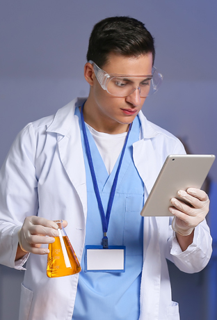 Male working with sample in laboratory