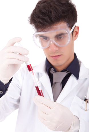 men holding a test tube in laboratory